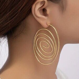 Private Label Gold Spiral Statement Hoop Earrings.